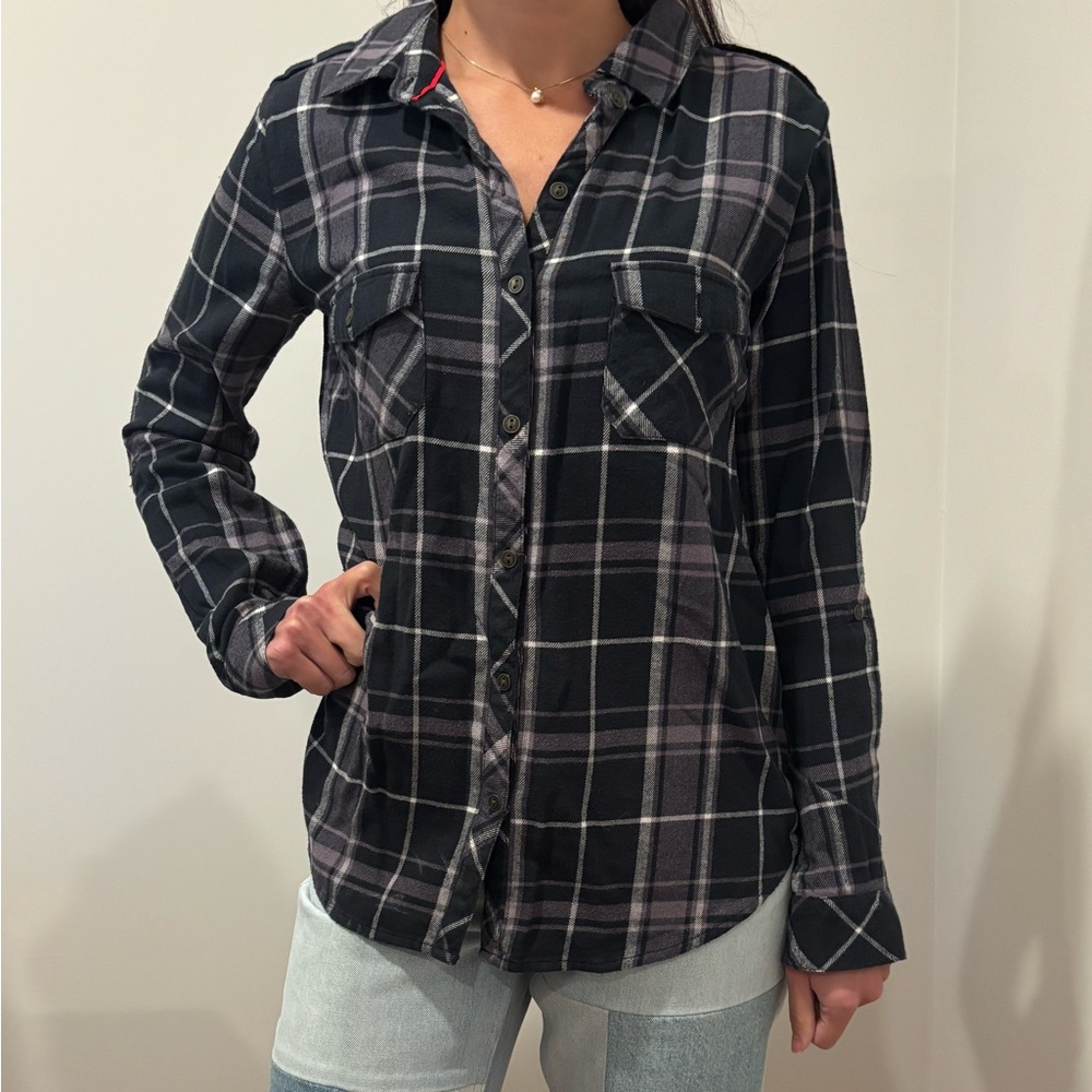 C.C California Black and Gray Plaid Shirt